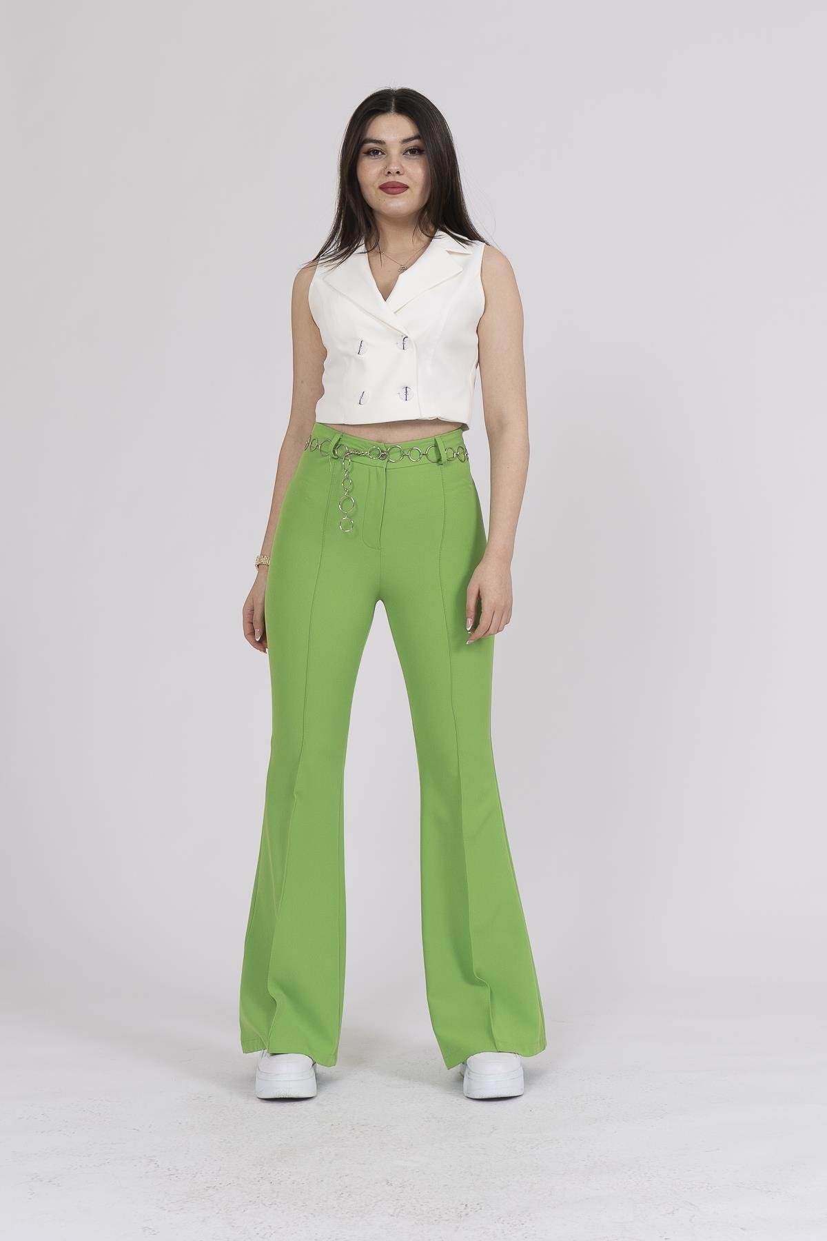 Y-3876 Y ZİNCİR AKSESUARLI İSPANYOL PAÇA PANTOLON