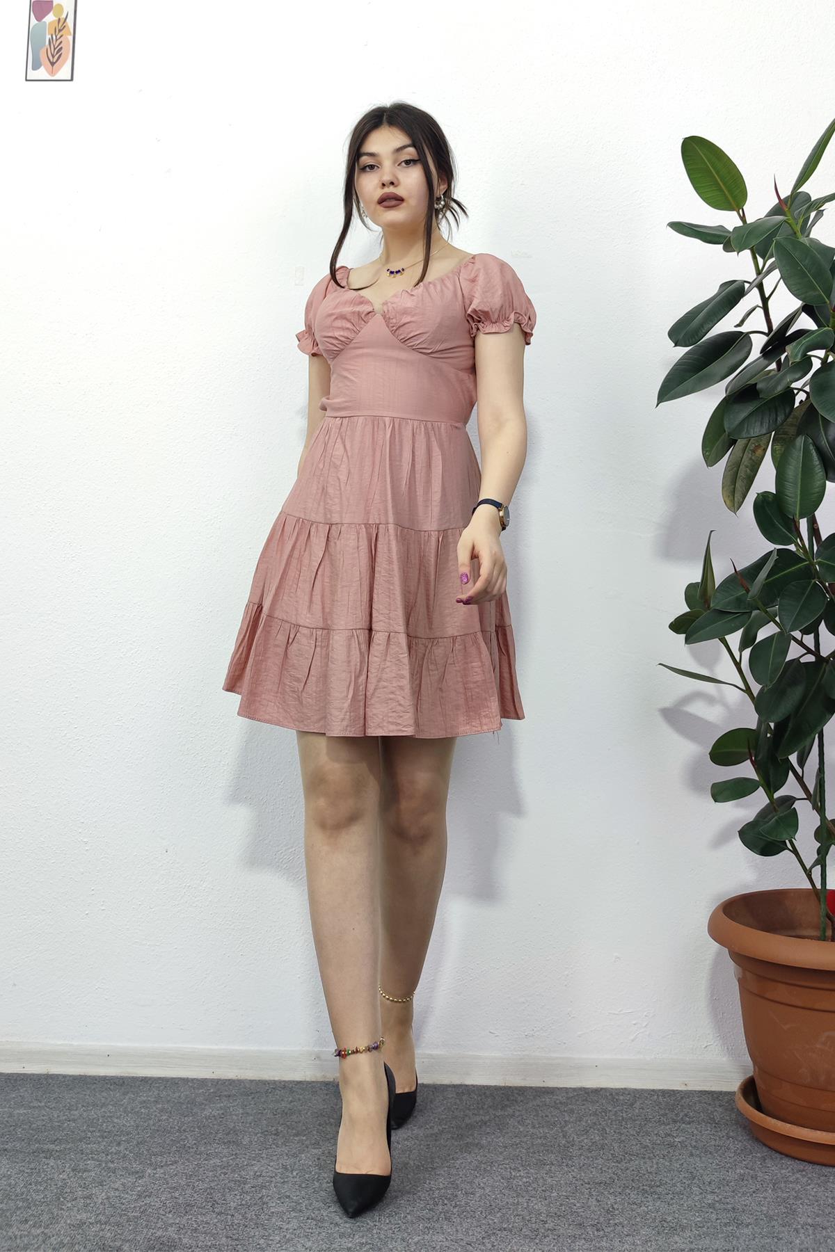 Y-50166 ARKASİ BAĞCIKLI ELBİSE