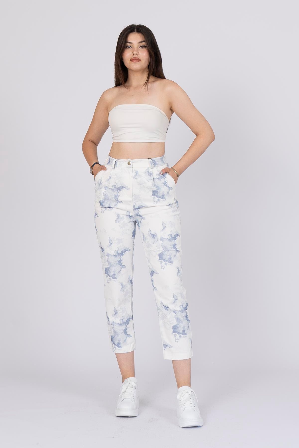 Yazlık Beli Lastikli Kot Gabrdin Kısa Pantolon