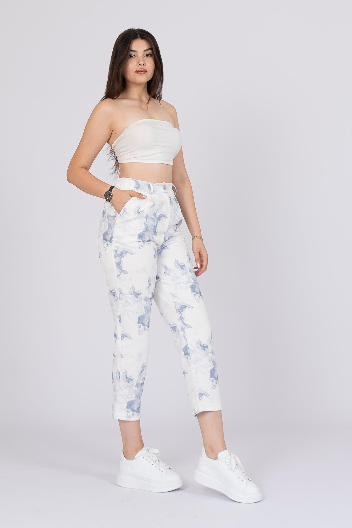 Yazlık Beli Lastikli Kot Gabrdin Kısa Pantolon