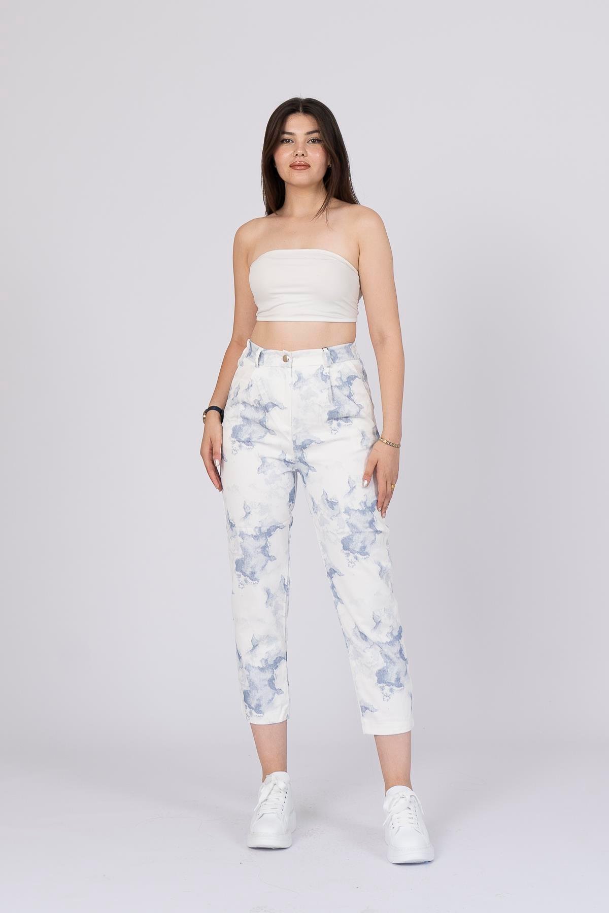 Yazlık Beli Lastikli Kot Gabrdin Kısa Pantolon