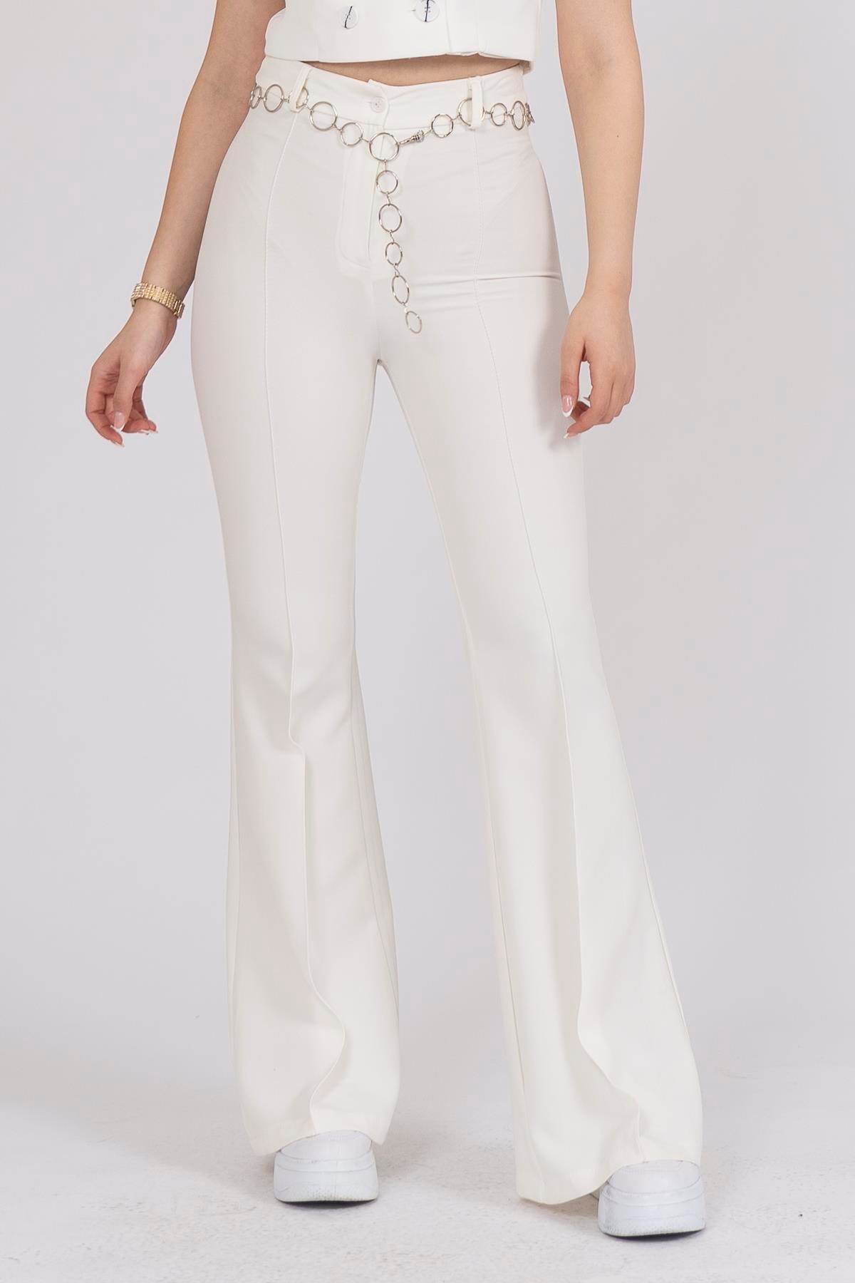 Y-3876 Y ZİNCİR AKSESUARLI İSPANYOL PAÇA PANTOLON