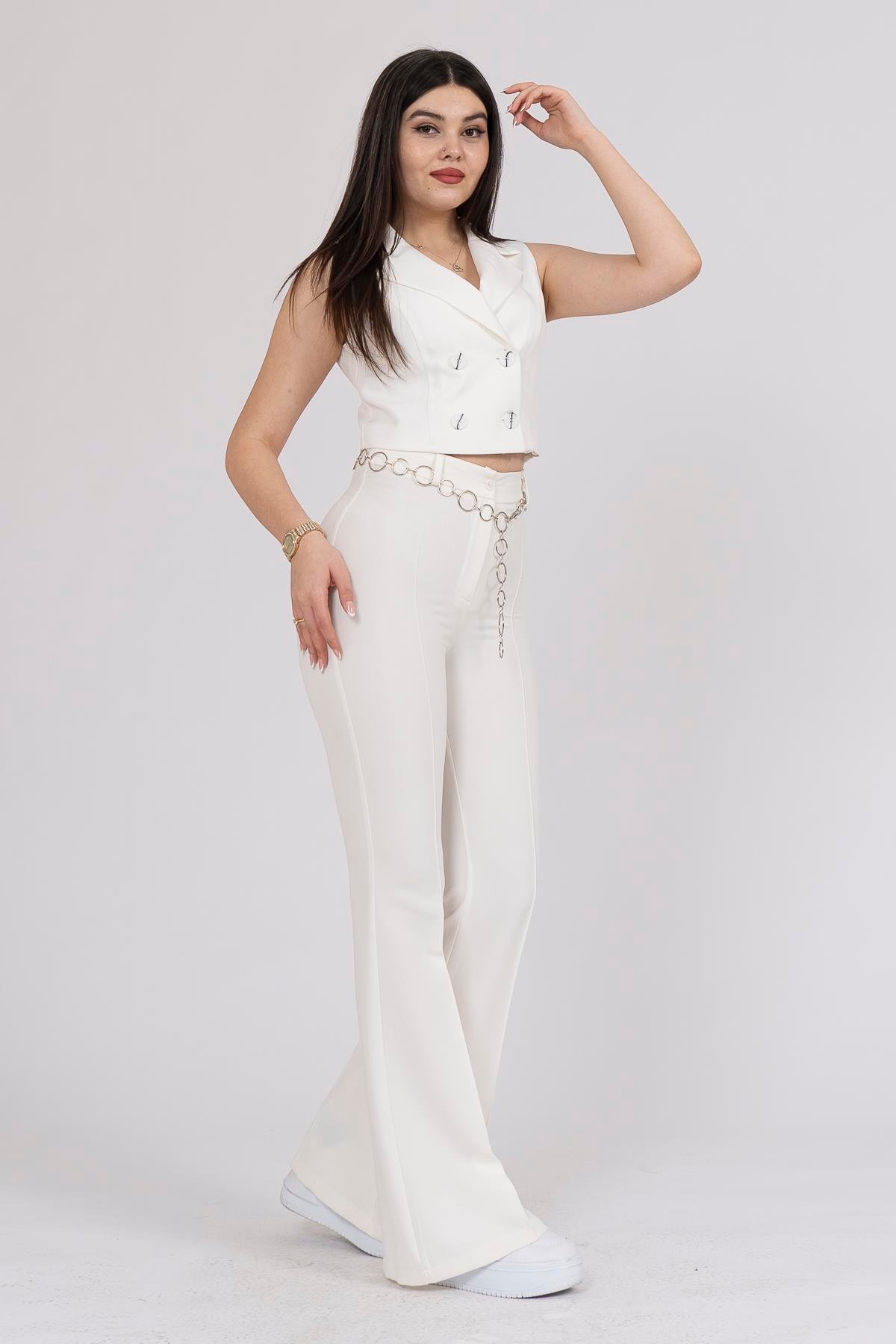 Y-3876 Y ZİNCİR AKSESUARLI İSPANYOL PAÇA PANTOLON