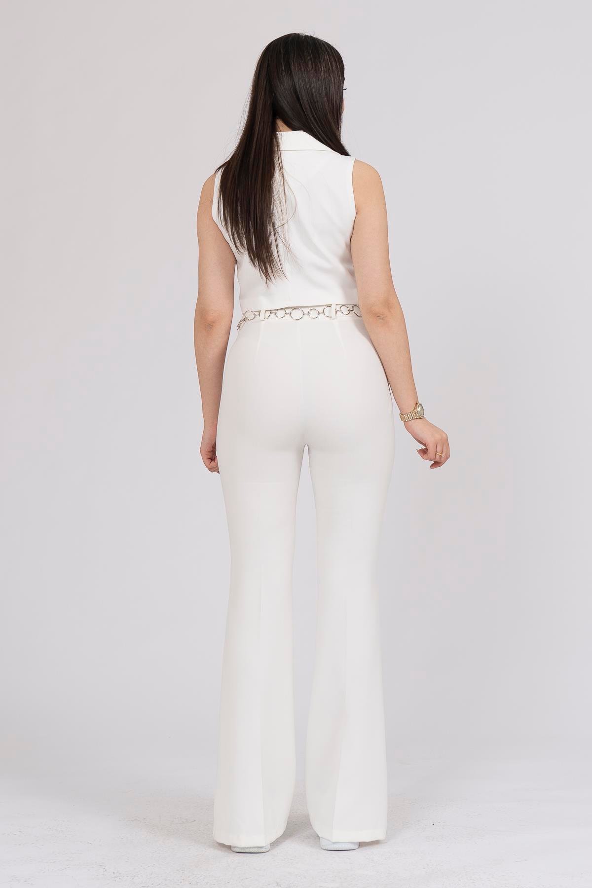 Y-3876 Y ZİNCİR AKSESUARLI İSPANYOL PAÇA PANTOLON
