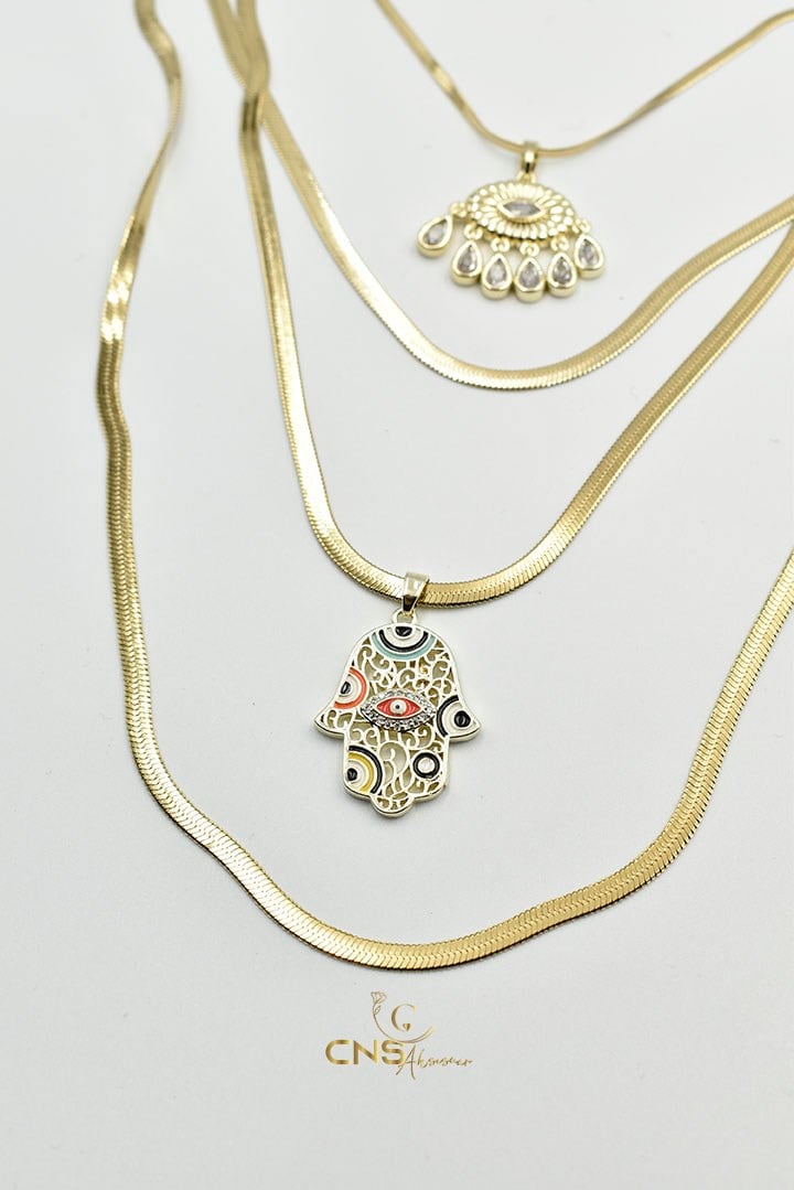 Renkli El Model Çoklu Zincir Kolye