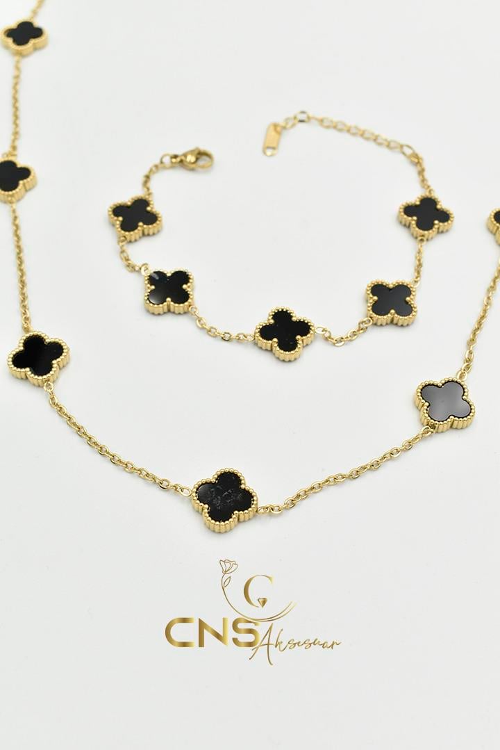 Yonca Siyah Model Kolye/Bileklik