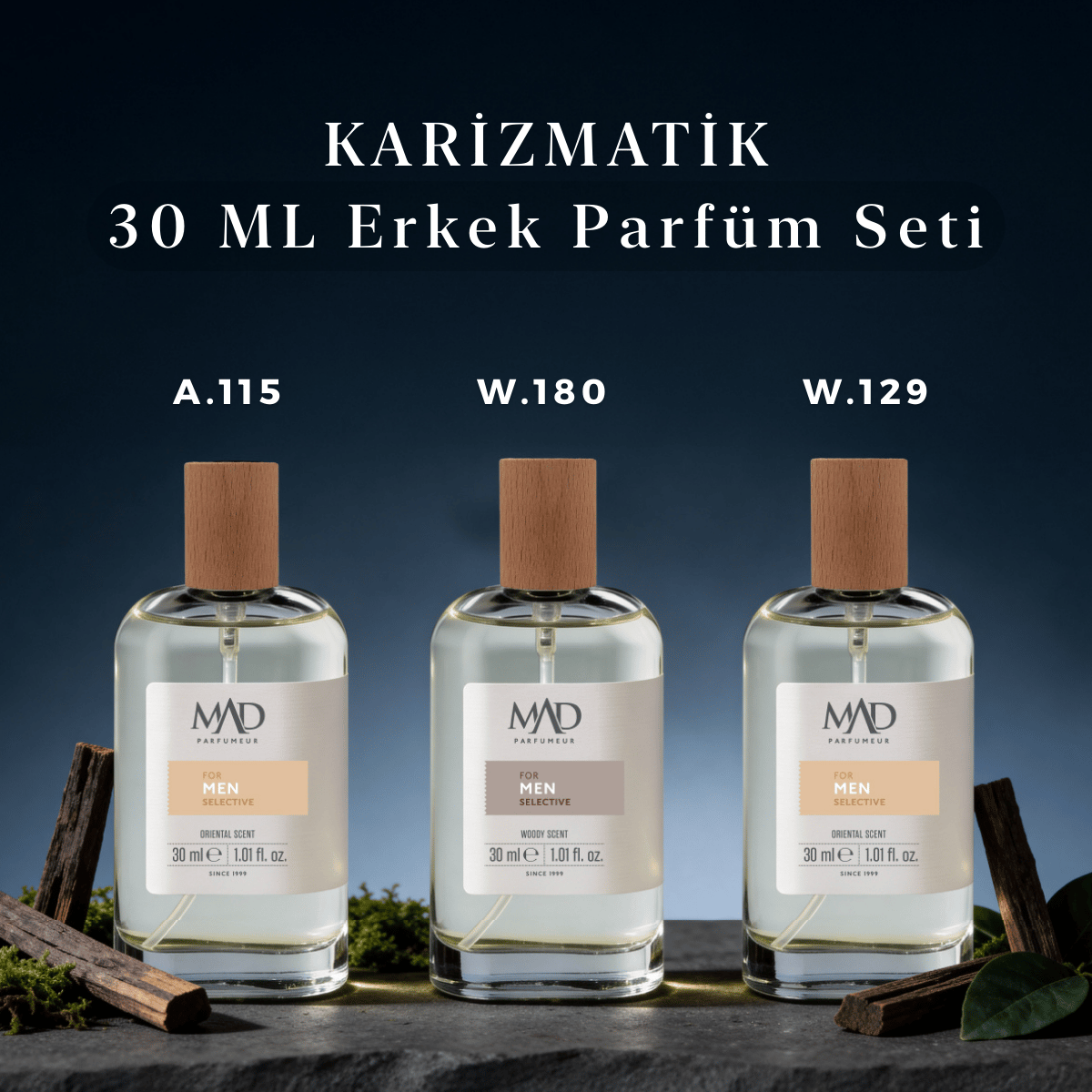 Mad Karizmatik Selective Erkek Parfüm Seti – 30 ml Üçlü SetMad Parfüm30 ml