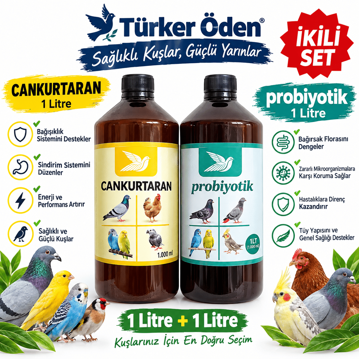 2 Li Türker Öden Seti - 1 Litre Cankurtaran 1 Litre Probiyotik 
