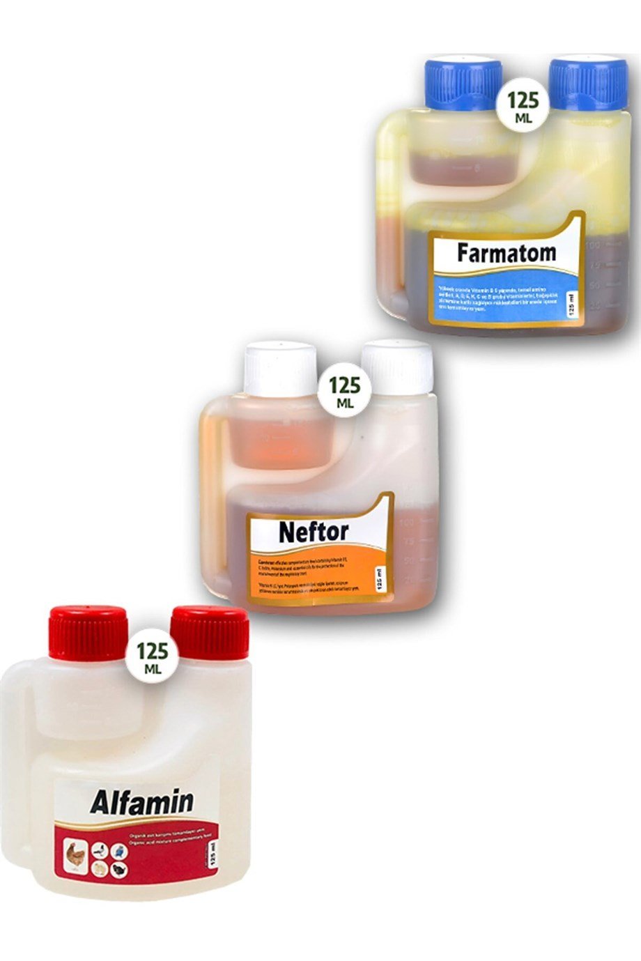 3lü Set Kuşlar Için Farmatom Vitamin Alfamin Ishal Neftor Hırıltı Seti (125 ML)