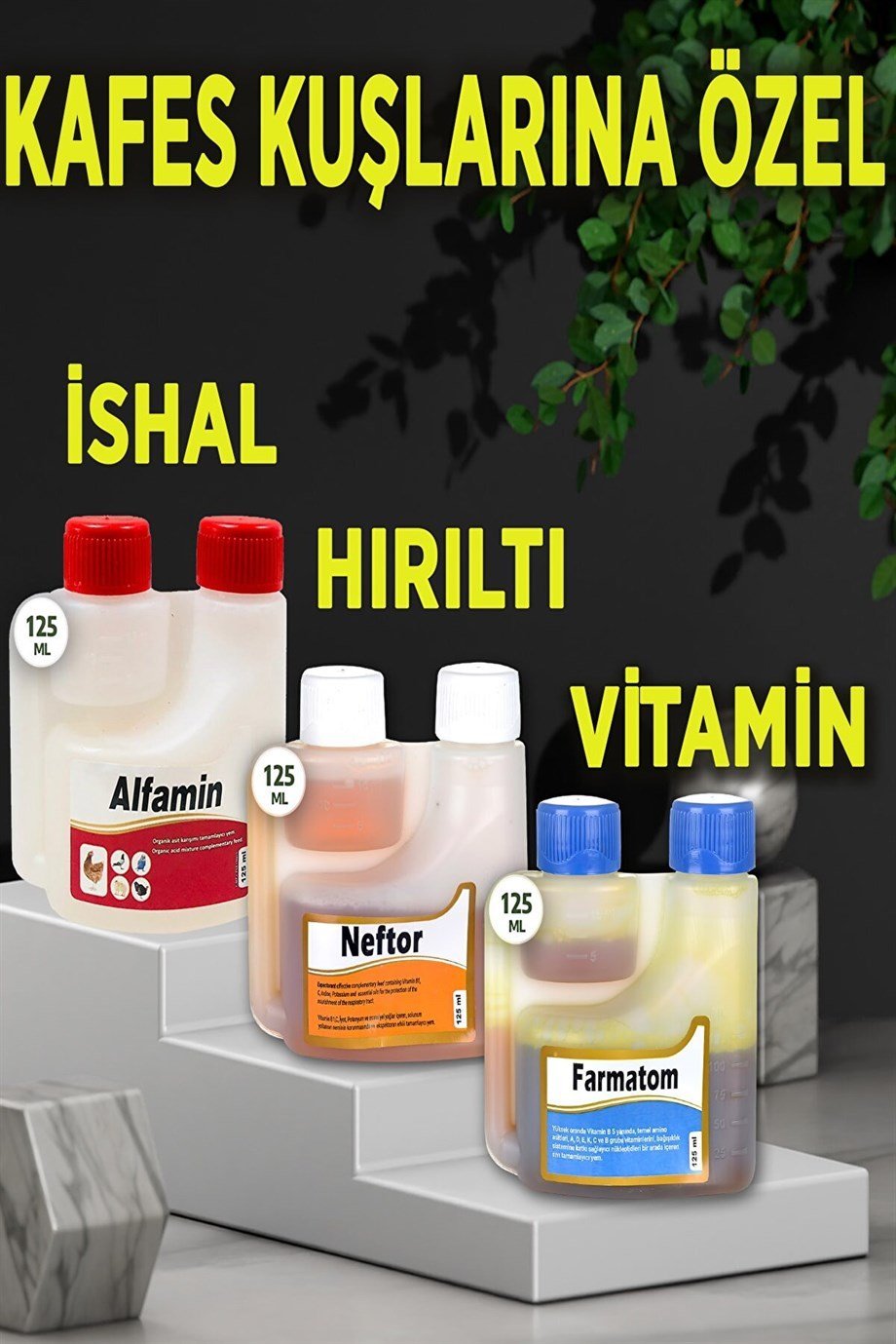 3lü Set Kuşlar Için Farmatom Vitamin Alfamin Ishal Neftor Hırıltı Seti (125 ML)