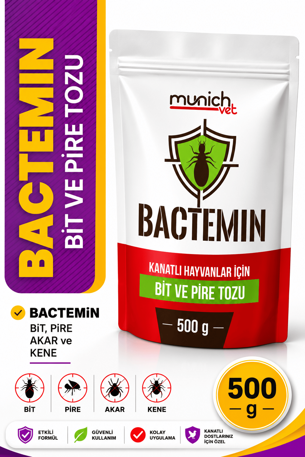 Munich Vet Bactemin Bit Pire ve Kene Tozu 500 gr