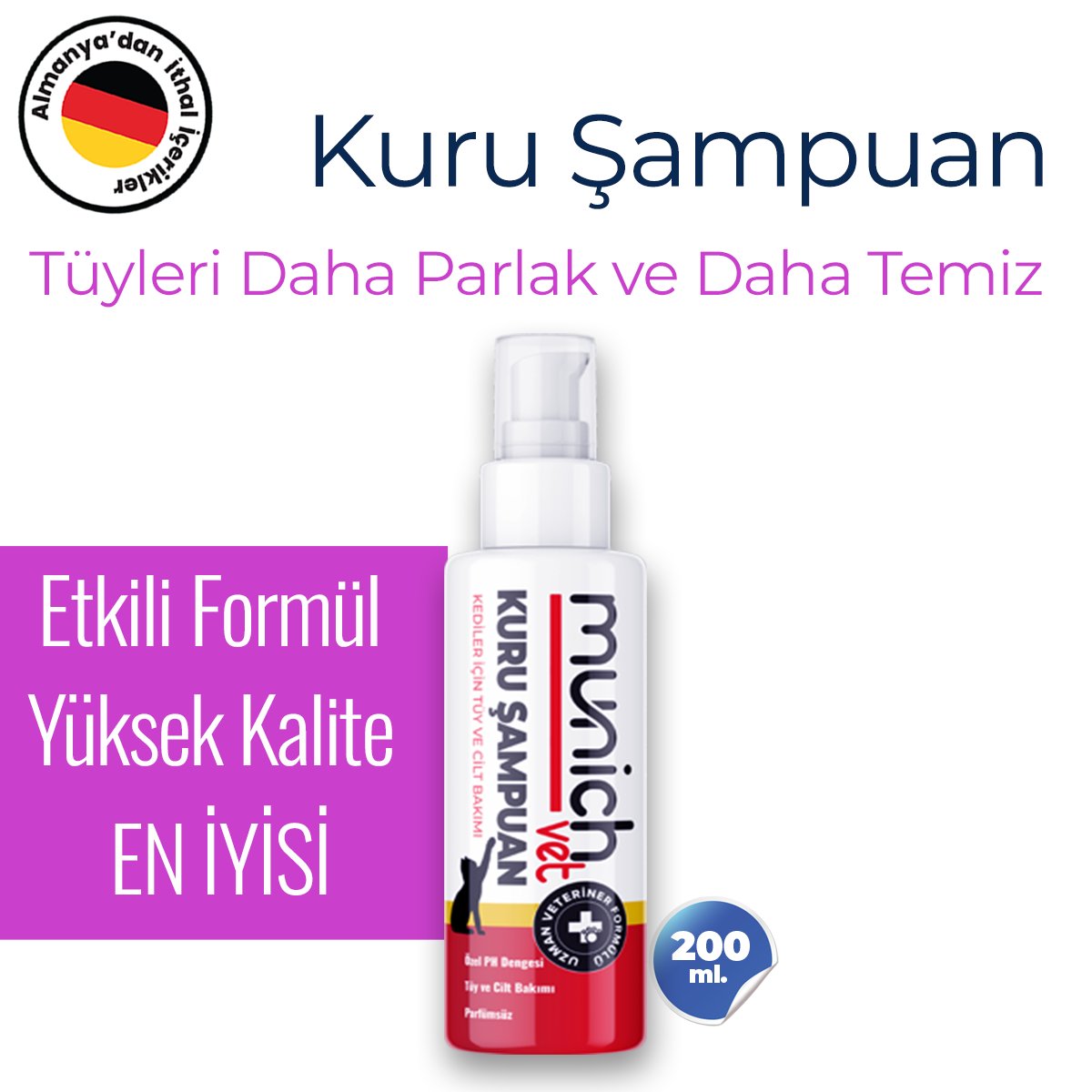 Munich Vet Kedilere Özel Kuru Şampuan 200ml