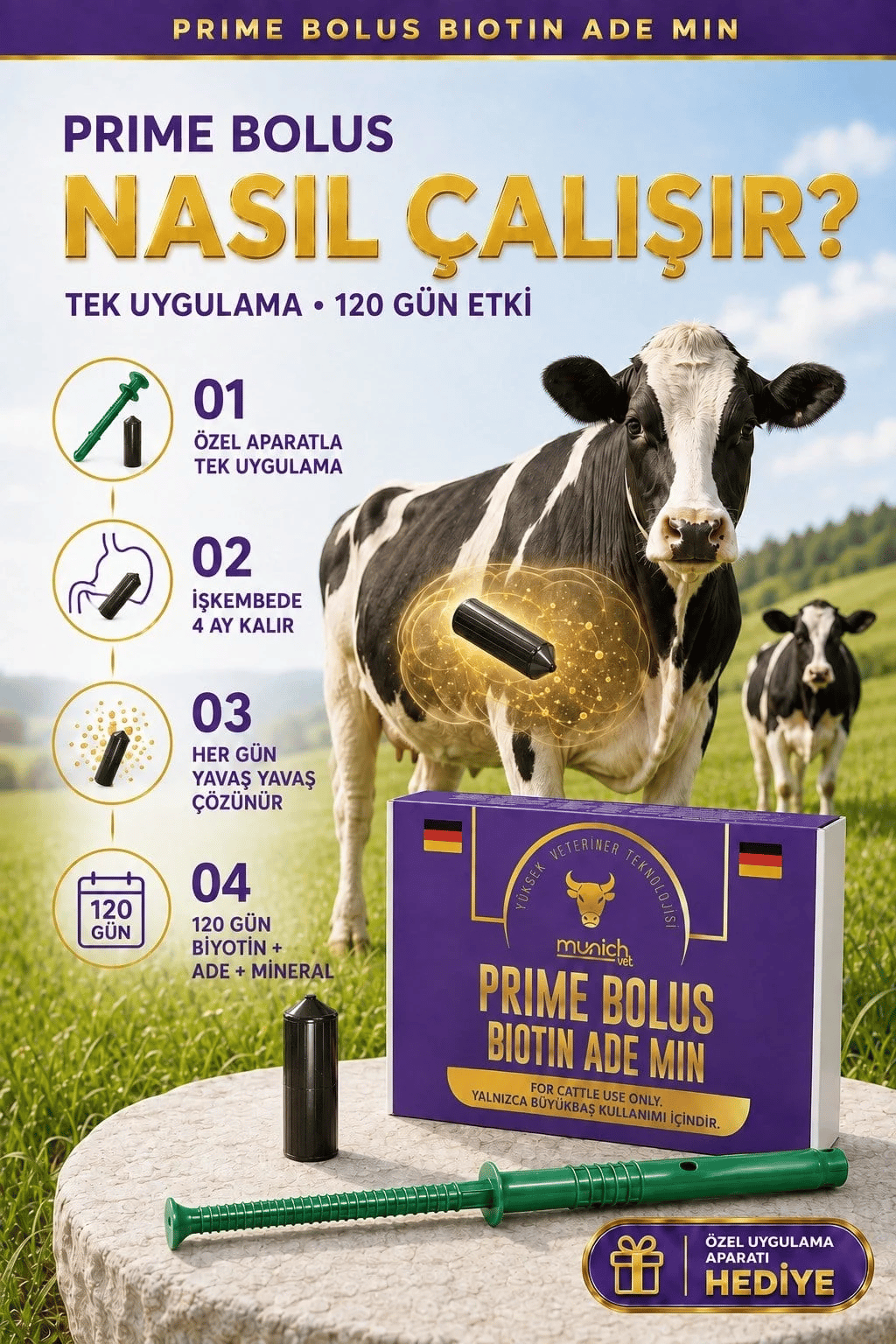 Munich Vet Prime Biotin Bolus 107 Gr 12 Adet | İnek Tırnak Vitamin