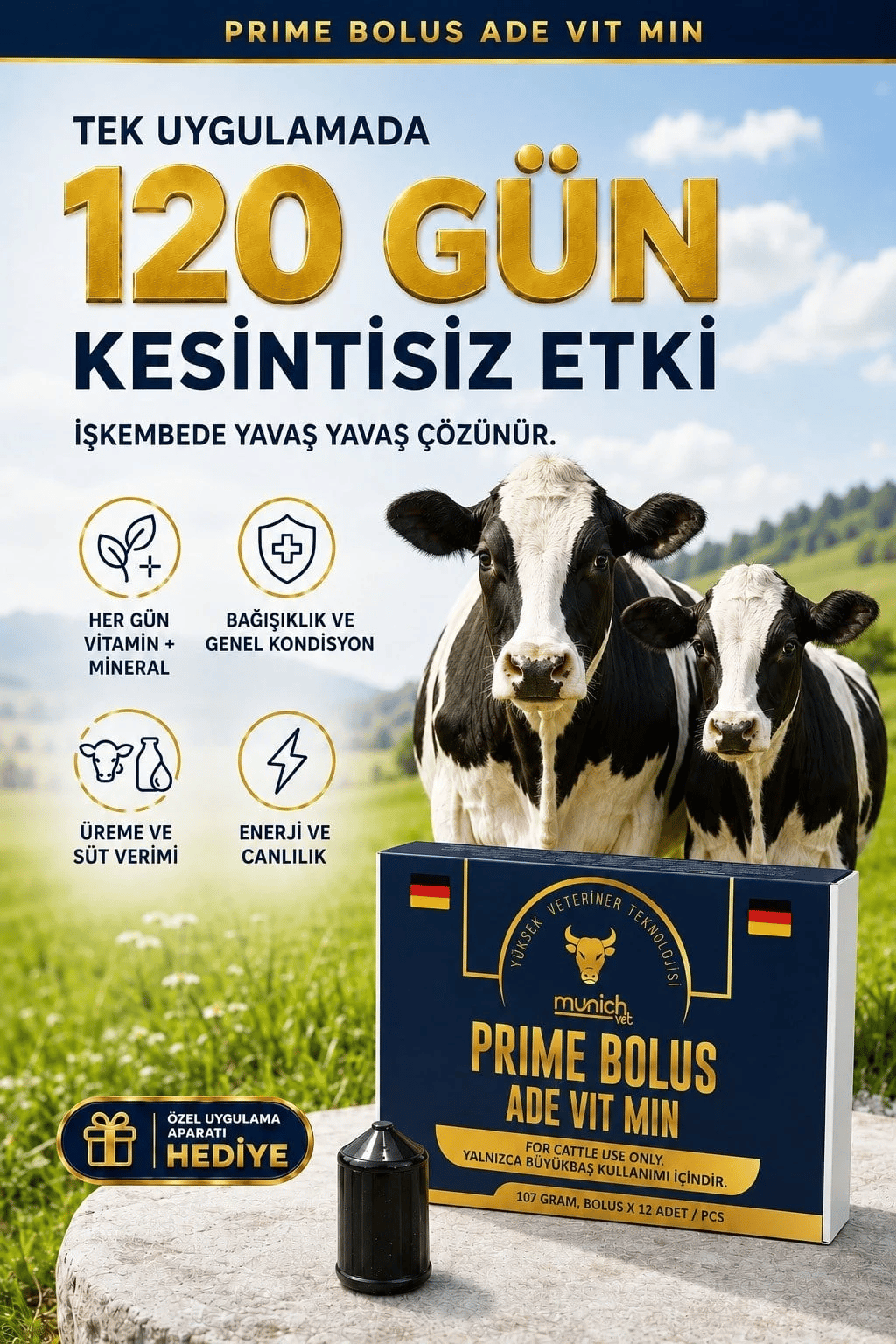 Munich Vet Prime Bolus ADE VİT MİN 107 Gr 12 Adet | Büyükbaş Vitamin Mineral