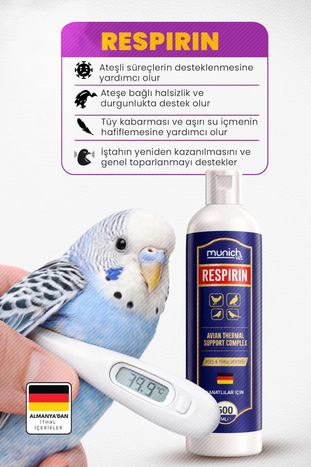 Respirin Ateş Düşürücü 500 ml | Kanatlı Hayvanlar ve Kuşlar İçin Ateş Düşürücü Destek
