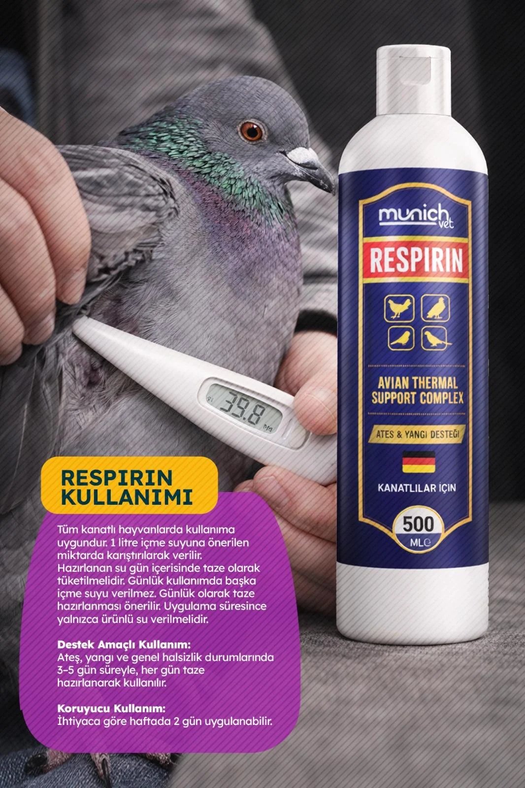 Respirin Ateş Düşürücü 500 ml | Kanatlı Hayvanlar ve Kuşlar İçin Ateş Düşürücü Destek