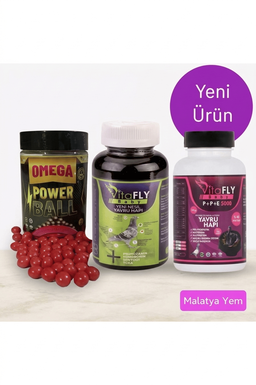 Vitafly 3 Lü Yavru Hapı Seti | BabyCore, P+P+E 5000 ve Omega Power Ball Güvercin Hapı