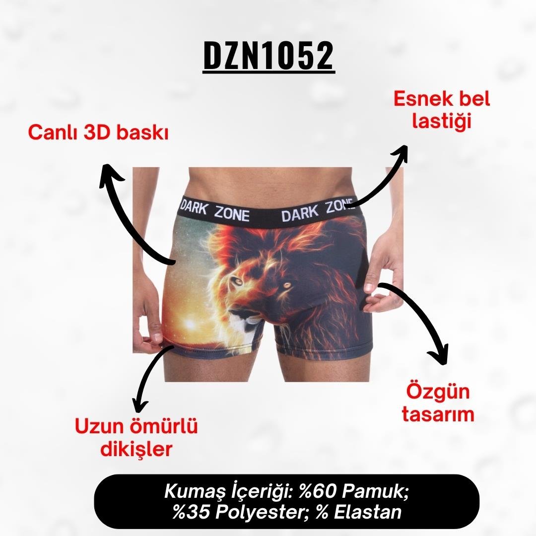 Aslan Desenli Renkli 3D Boxer - DZN1052
