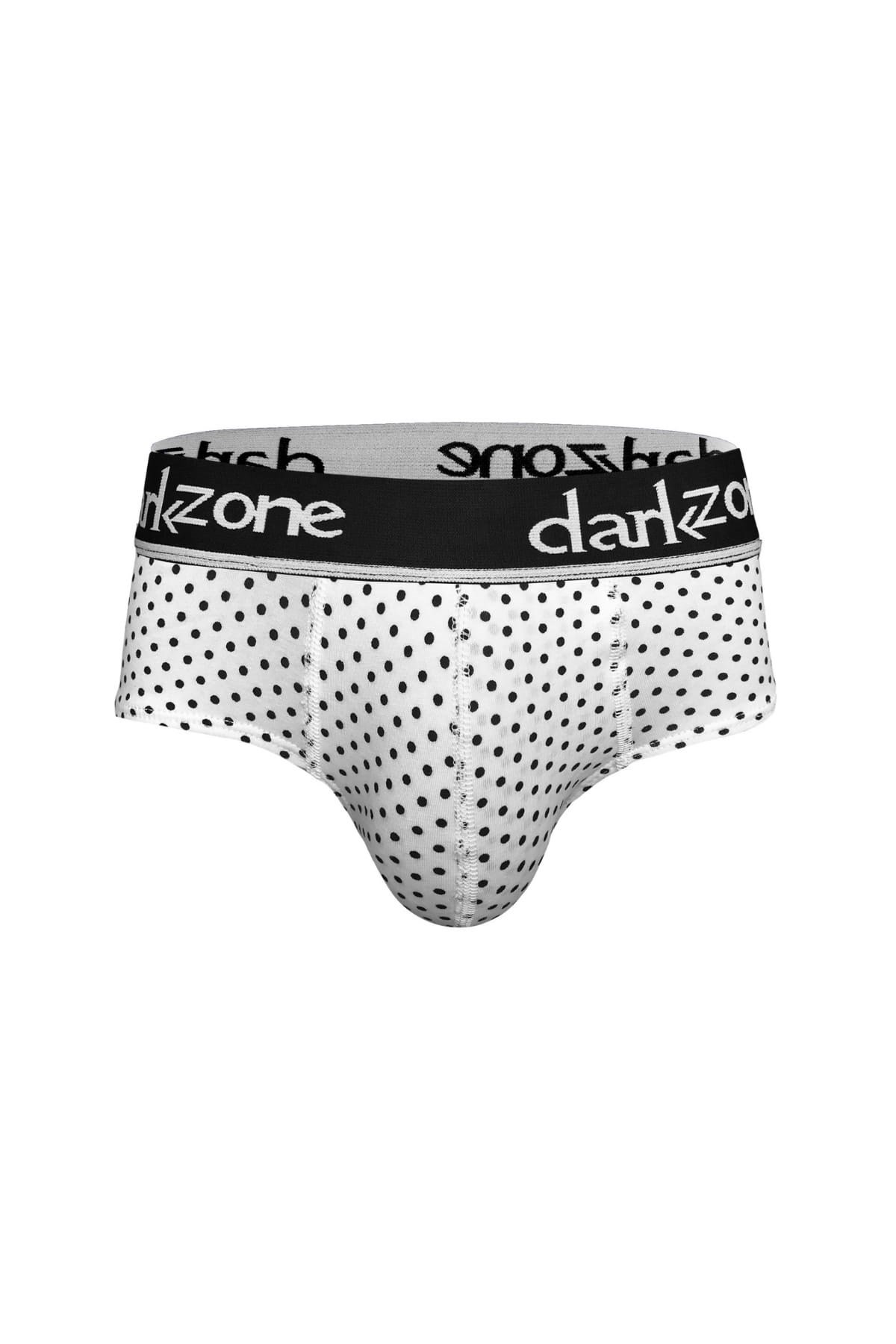 DarkzoneDZ-1103-105-SErkek Puantiye Desenli Beyaz Pamuklu Lastikli Slip Külot
