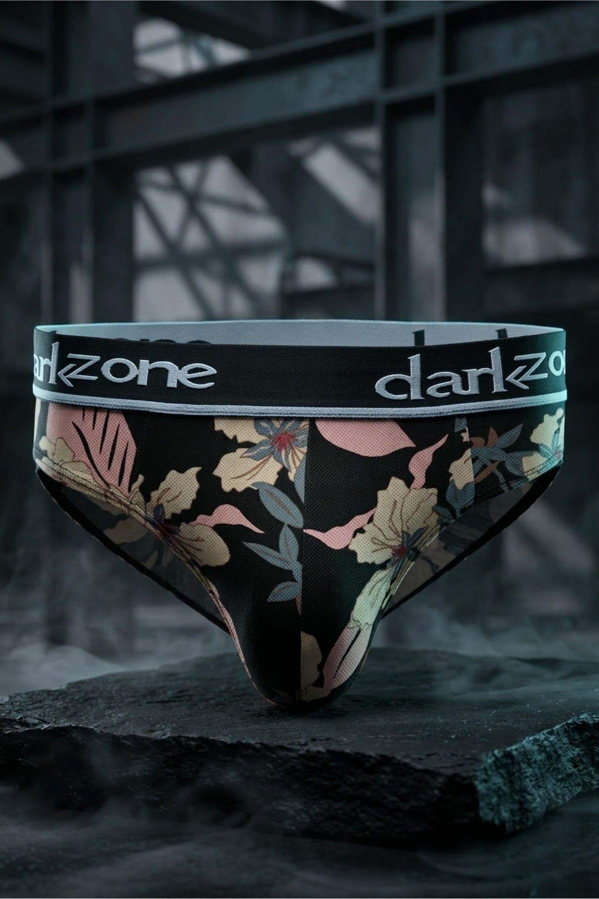 DarkzoneDZ-1103-113-SErkek Çiçek Desenli Siyah Pamuklu Lastikli Slip Külot