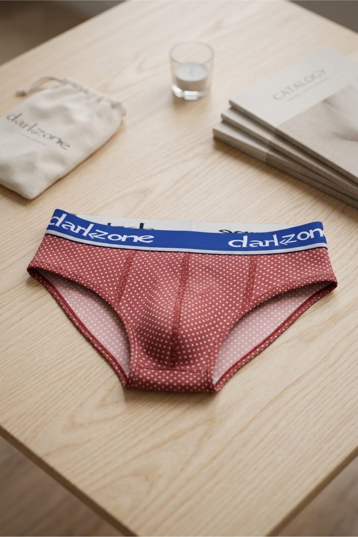 DarkzoneDZ-1103-116-SErkek Nokta Desenli Kırmızı Pamuklu Lastikli Slip Külot