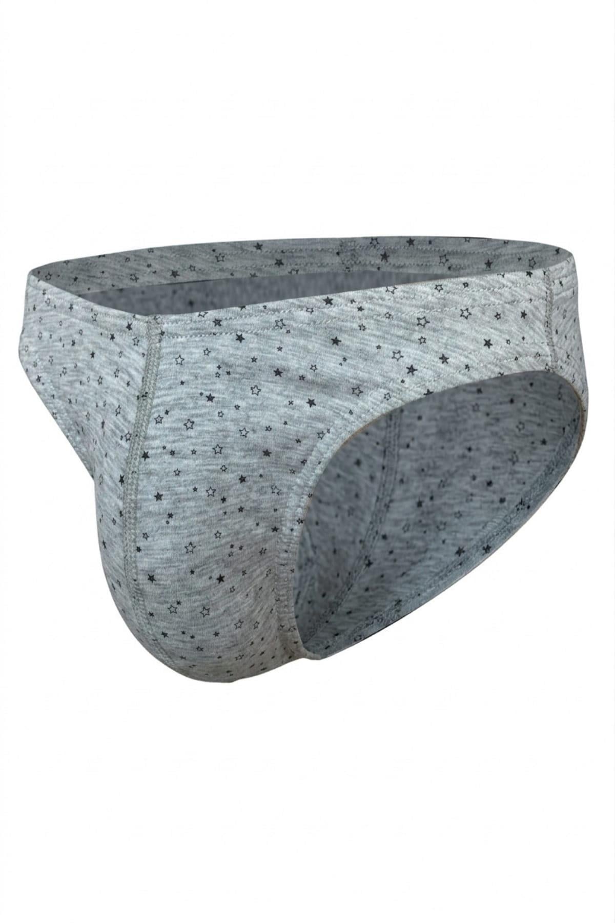 DarkzoneDZ-1104-108-SErkek Yıldız Desenli Gri Pamuklu Klasik Slip Külot