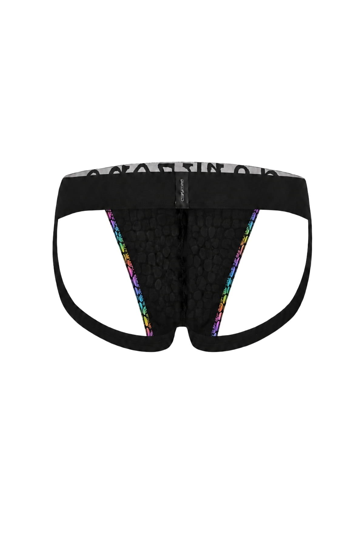 DarkzoneDZ-1401-104-SErkek Fantezi Arkası Açık Rainbow Mozaik Desenli Deri Jockstrap
