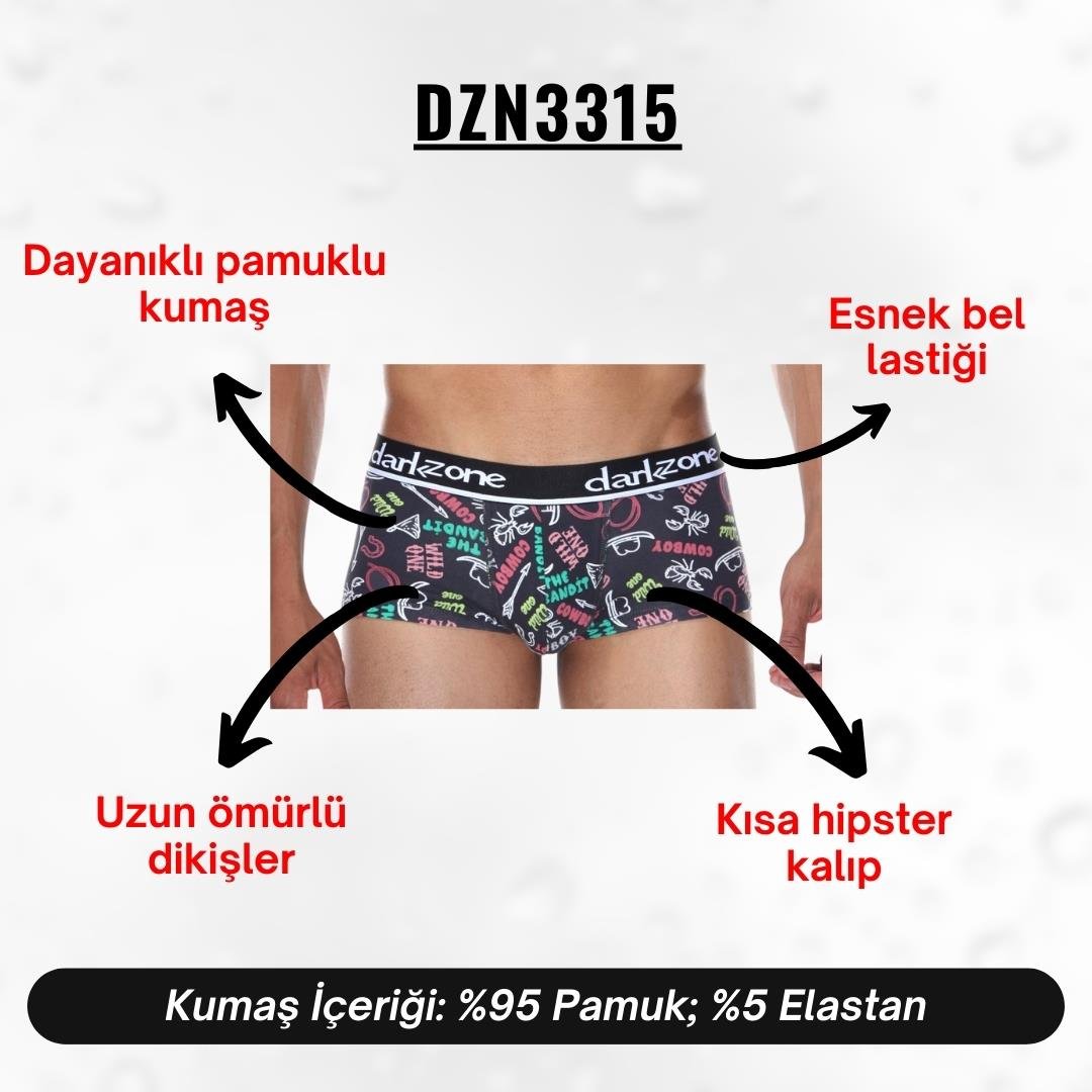 Desenli Antrasit Kısa Erkek Boxer - DZN3315