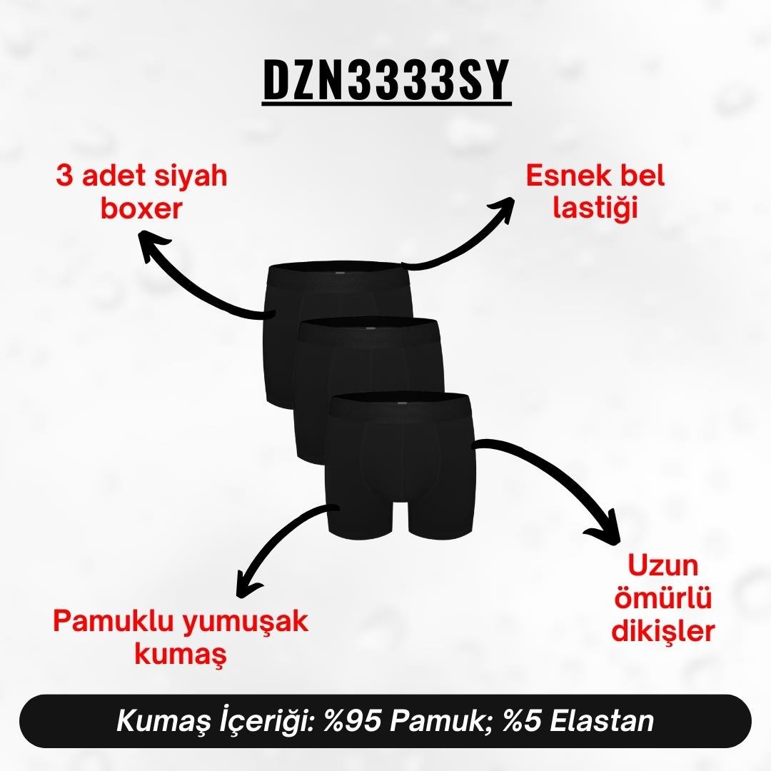 Erkek Boxer Siyah 3'lü Set - DZN3333SY