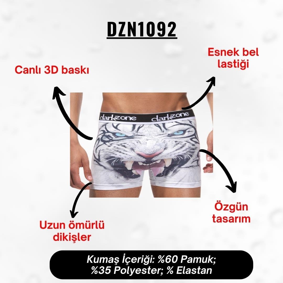 Kaplan Desenli 3D Beyaz Boxer - DZN1092