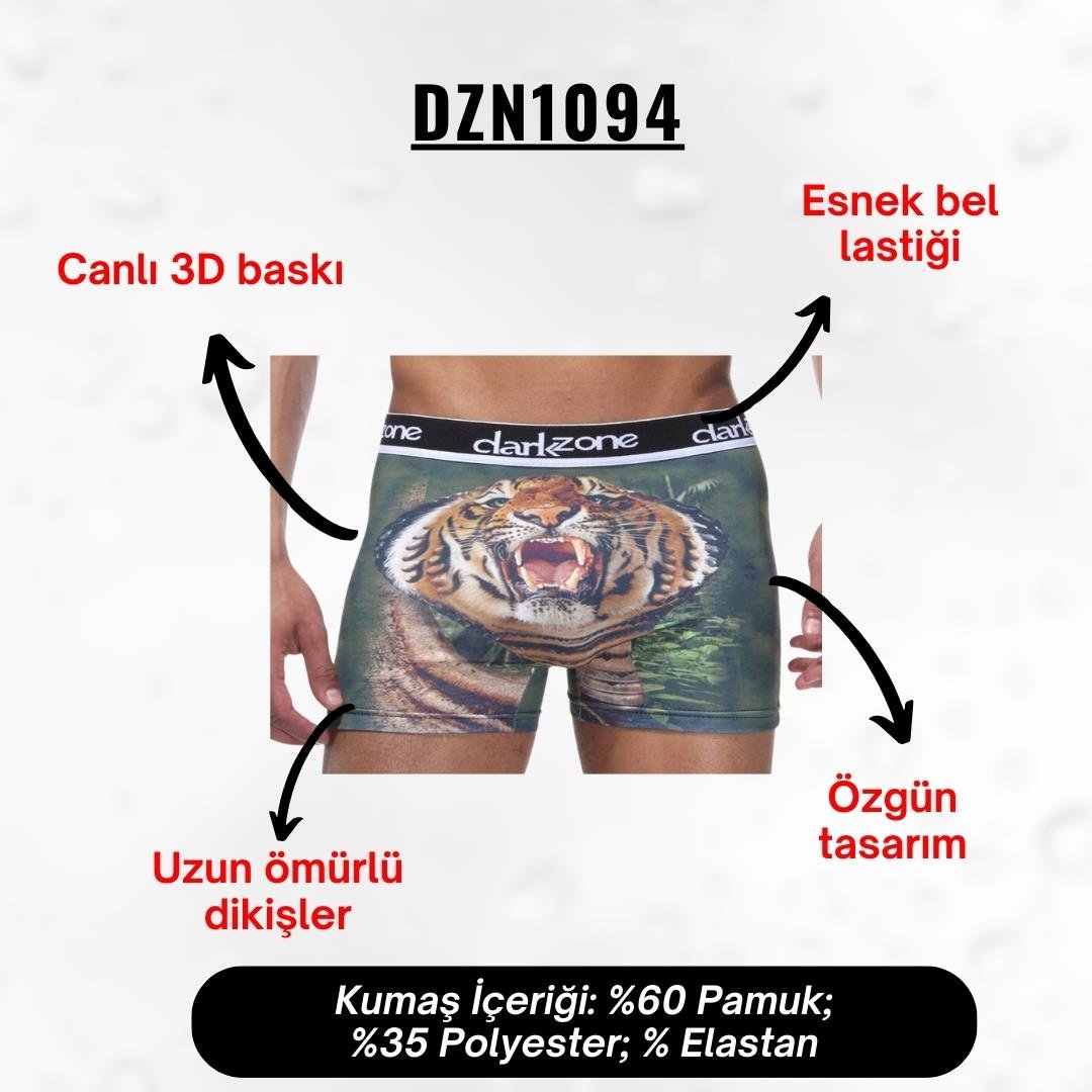 Kaplan Desenli 3D Yeşil Boxer - DZN1094