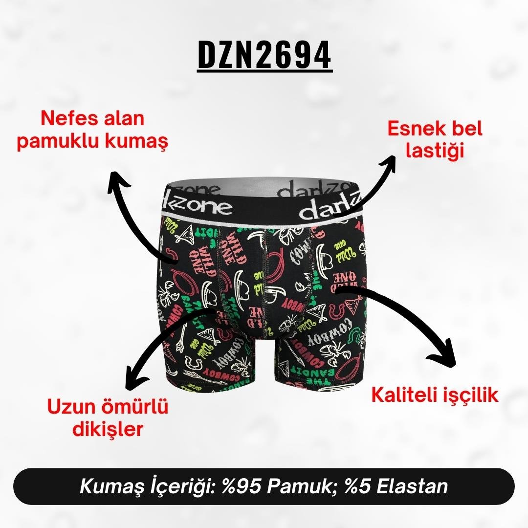 Kovboy Desenli Siyah Erkek Boxer - DZN2694