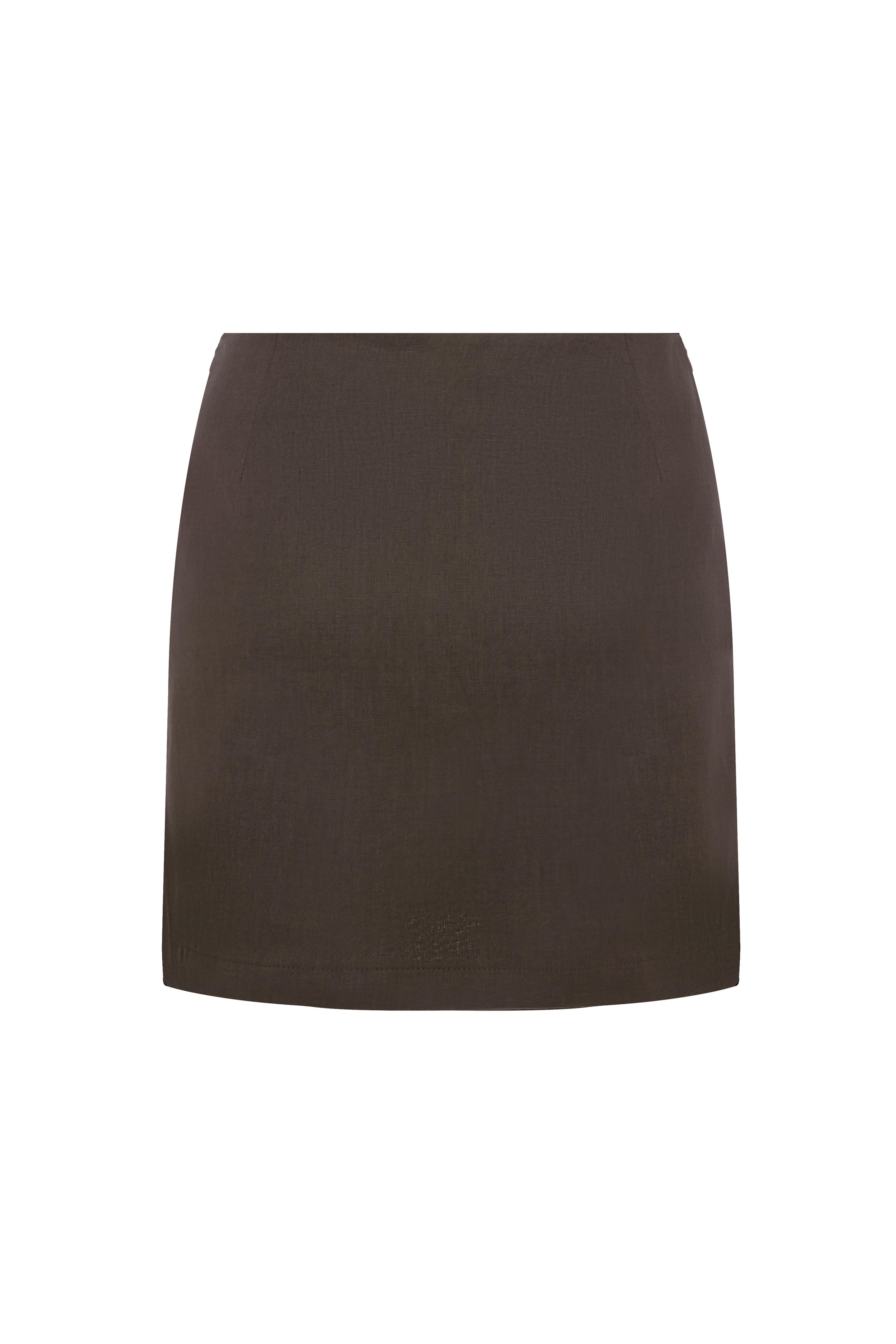 Acı Kahve %100 Keten Nora Basic Etek