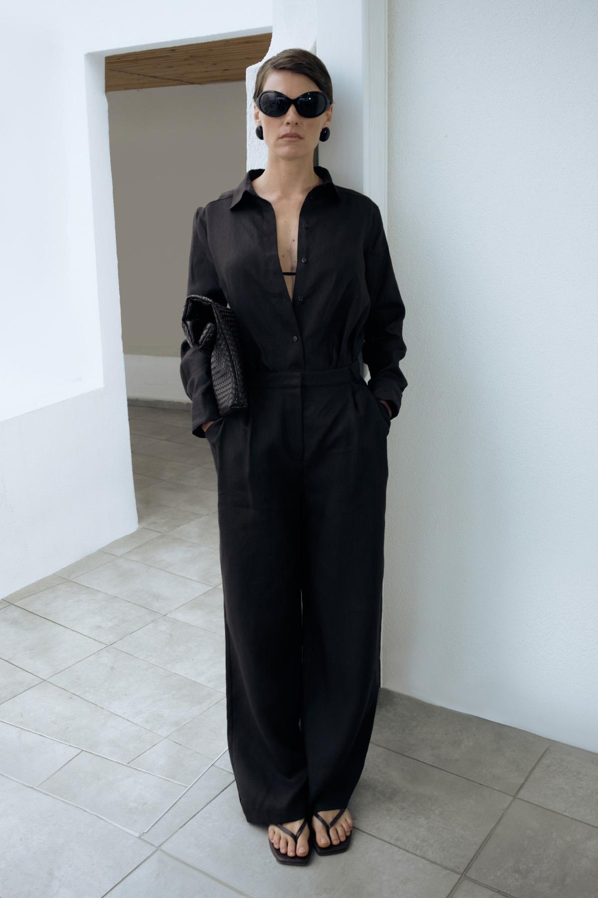 Acı Kahve %100 Keten Nora Gömlek