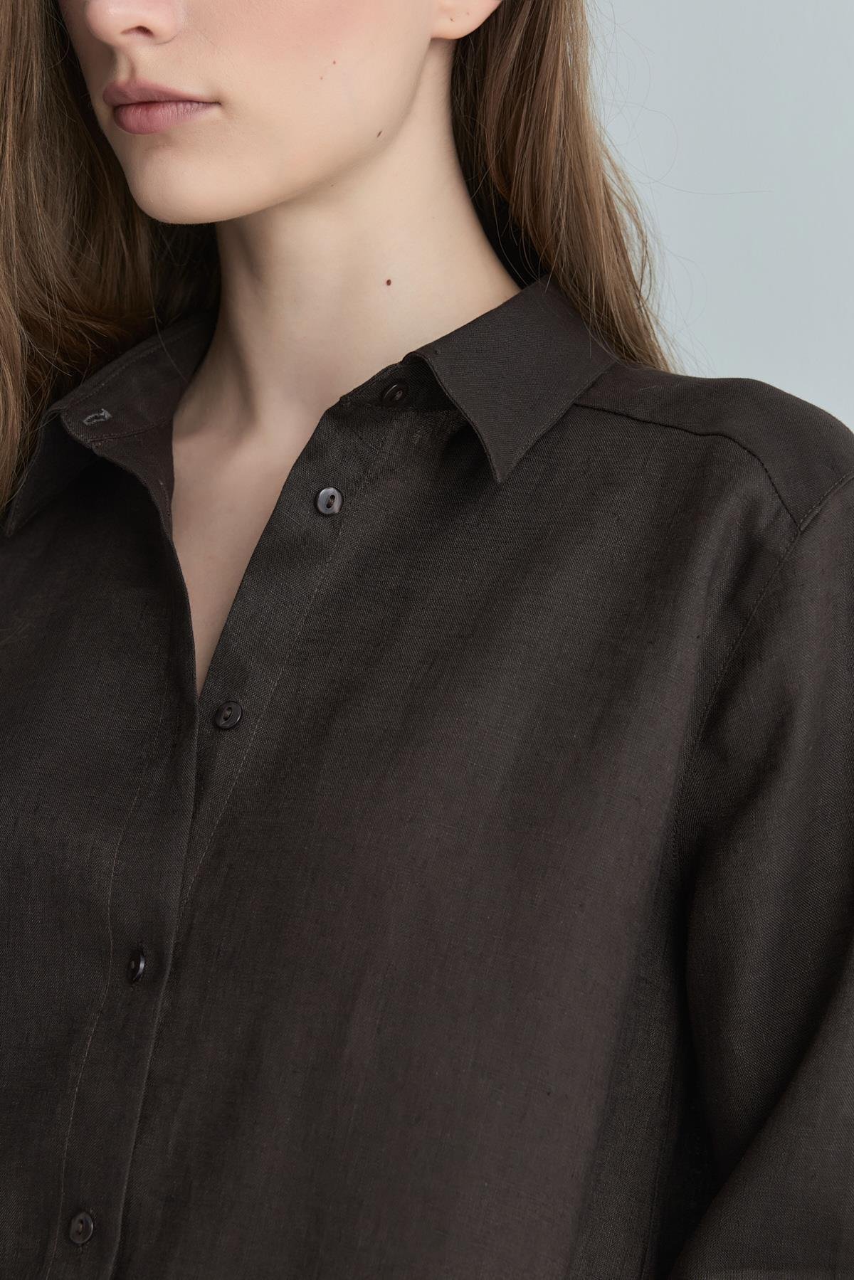 Acı Kahve %100 Keten Nora Gömlek