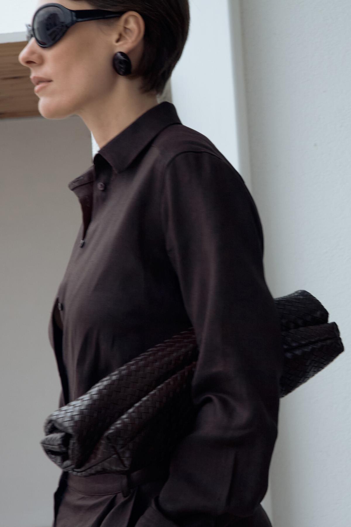 Acı Kahve %100 Keten Nora Gömlek