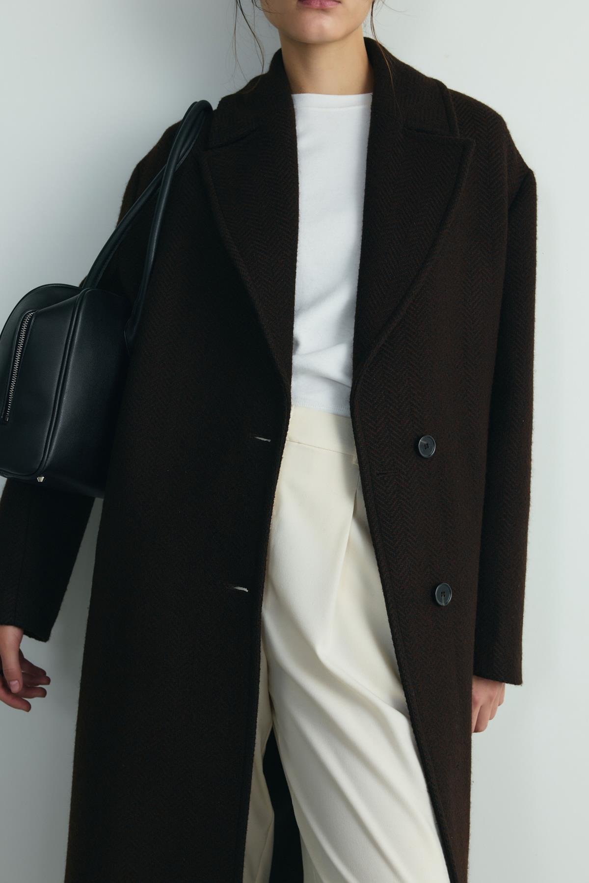 Acı Kahve Dora Uzun Oversize Kaban