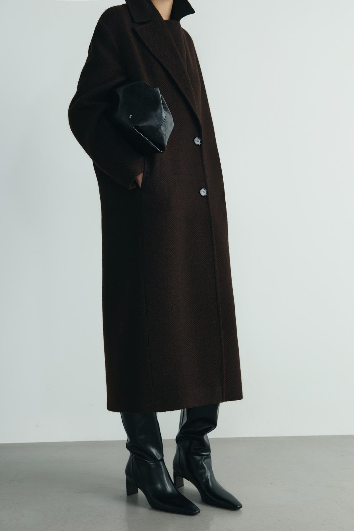 Acı Kahve Dora Uzun Oversize Kaban