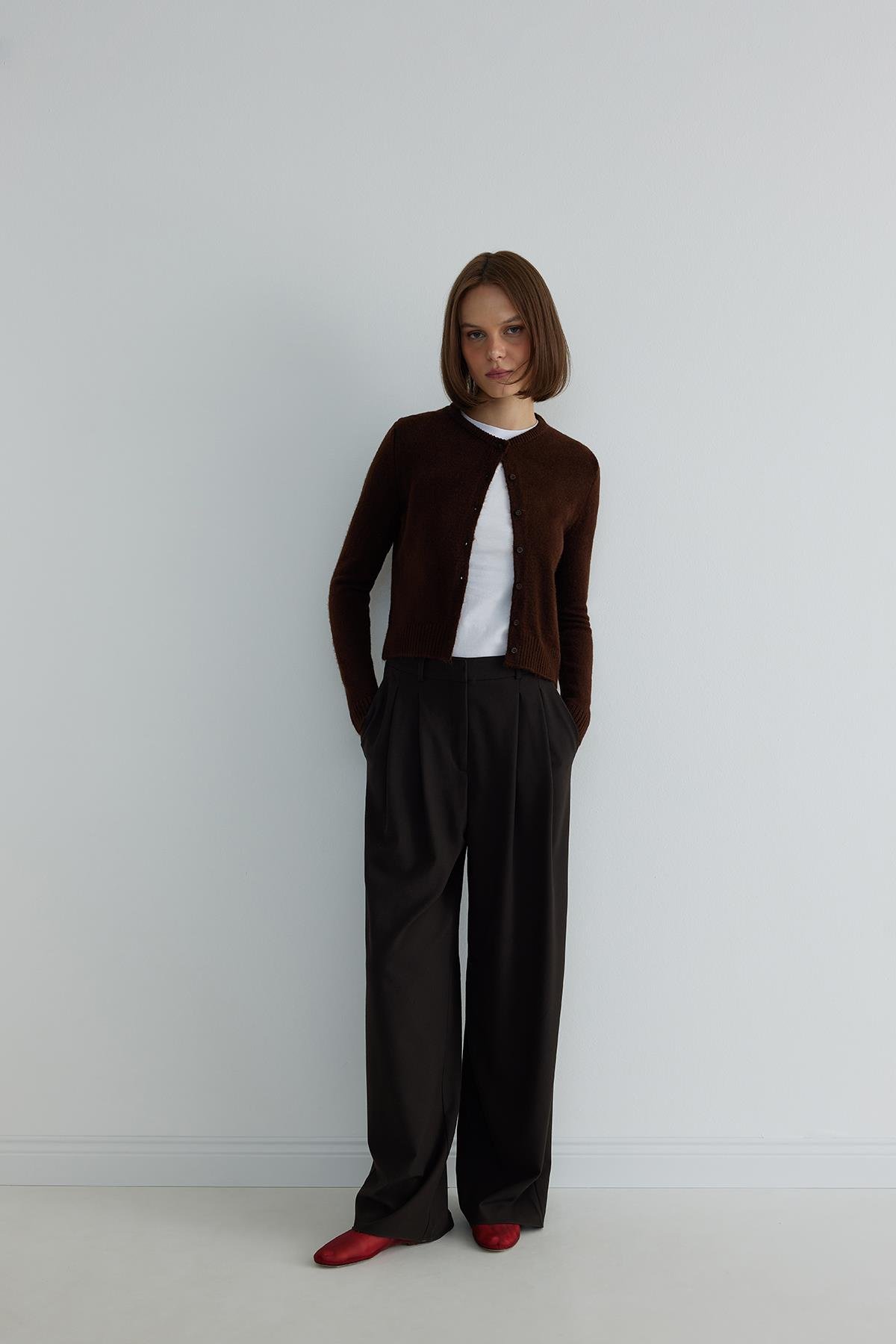 Acı Kahve Jenny Düğmeli Hırka