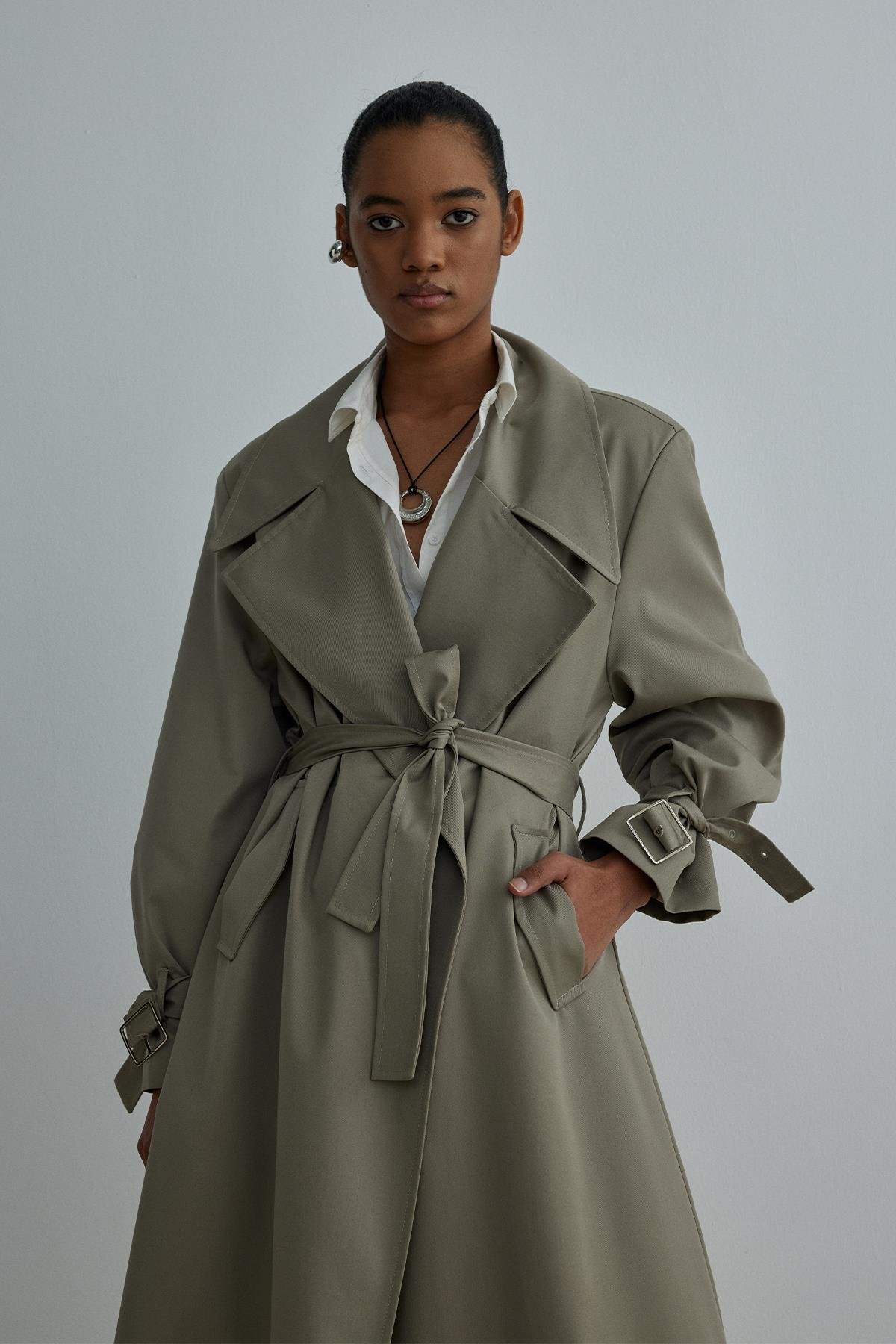 Açık Haki Rowe Gabardin Trençkot