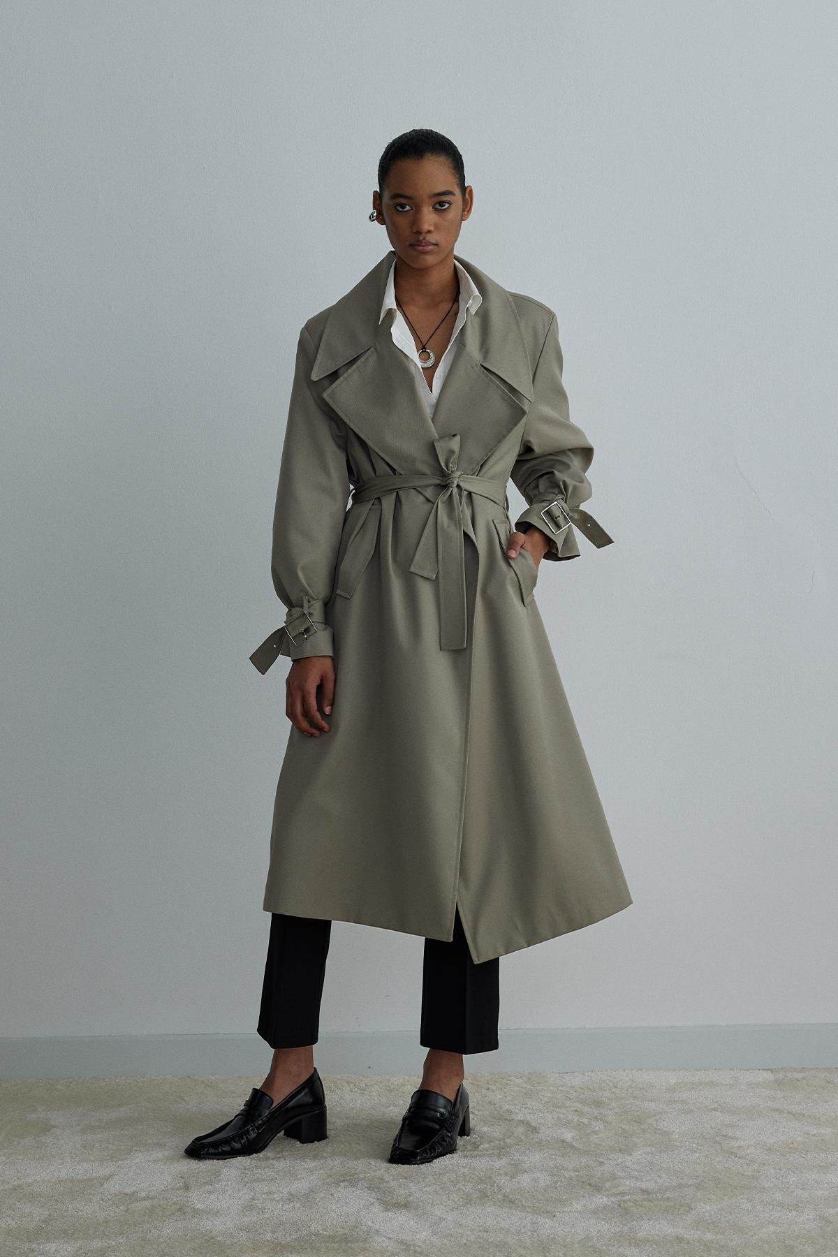 Açık Haki Rowe Gabardin Trençkot