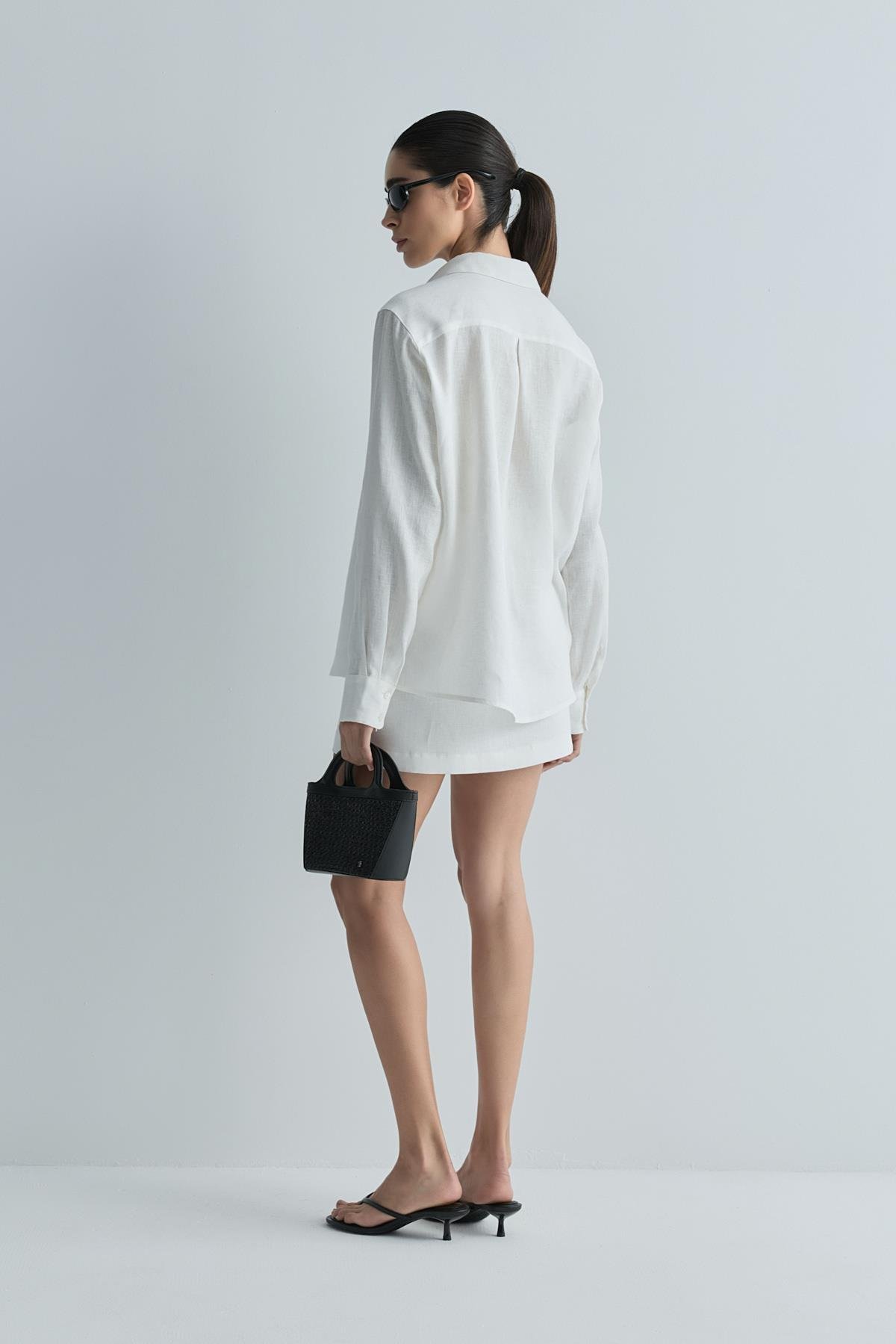 Beyaz %100 Keten Nora Basic Etek