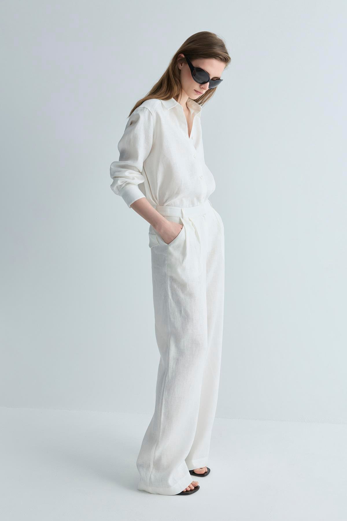 Beyaz %100 Keten Nora Gömlek