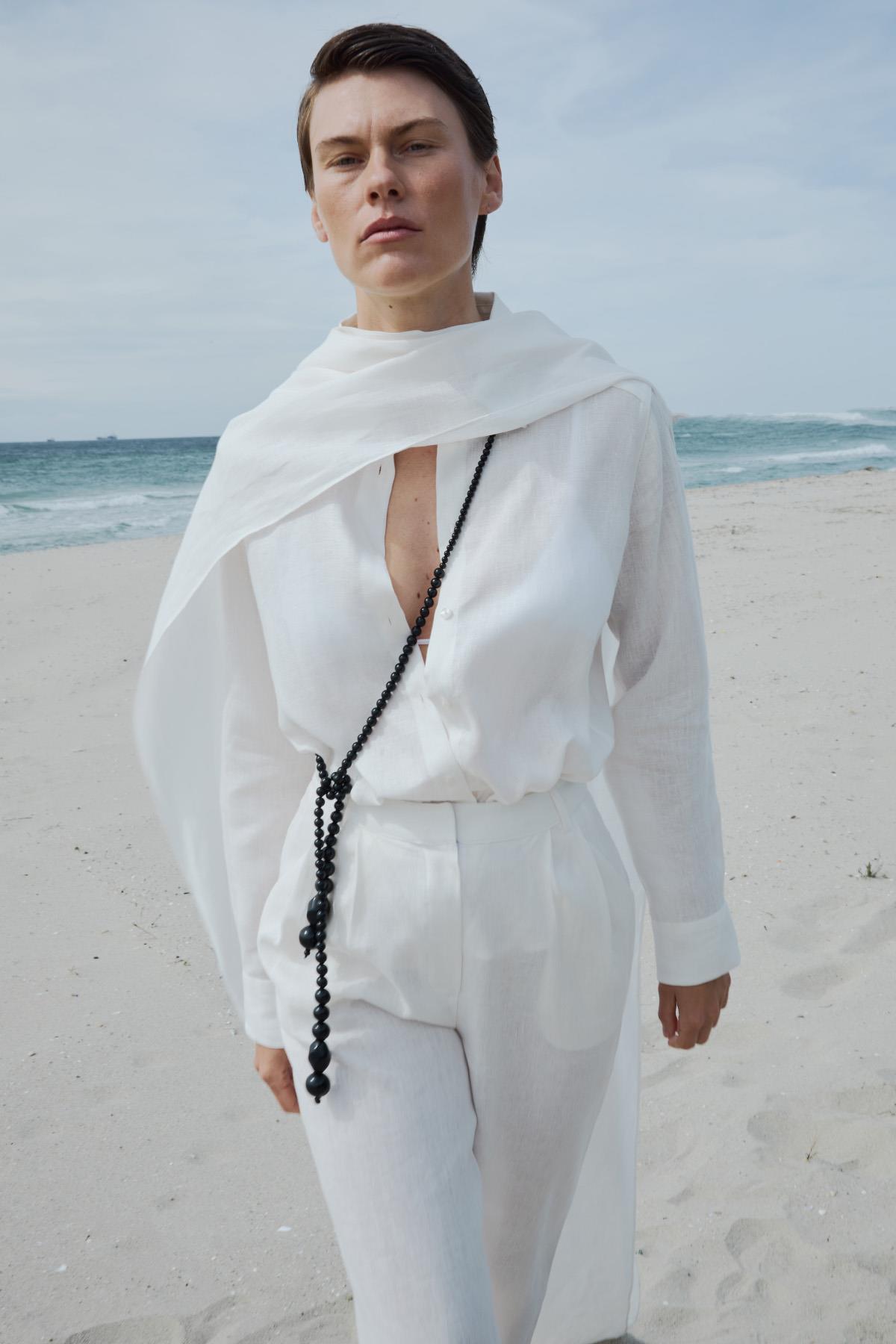 Beyaz %100 Keten Nora Gömlek