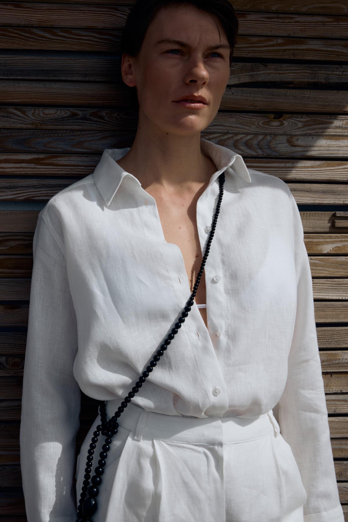 Beyaz %100 Keten Nora Gömlek