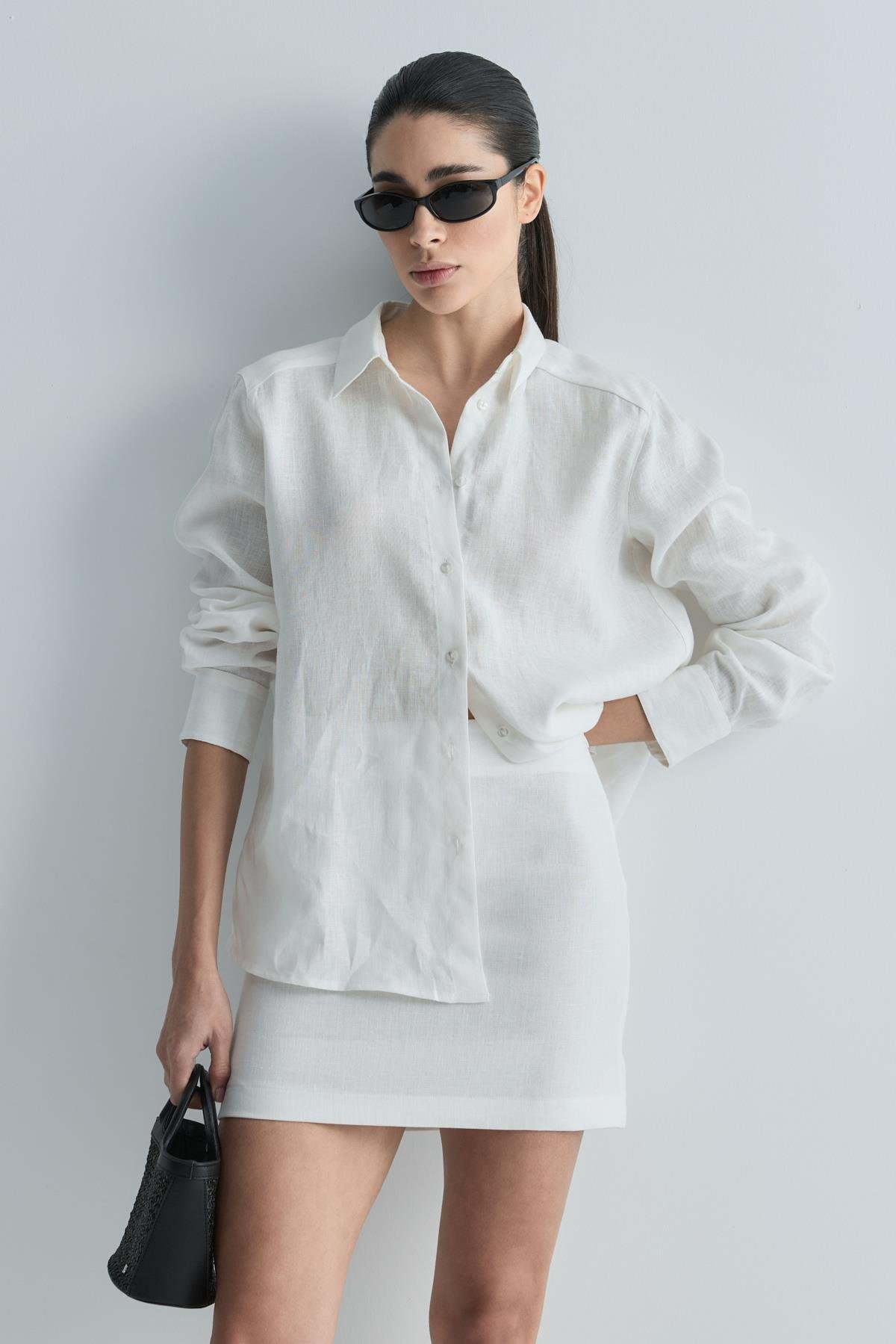 Beyaz %100 Keten Nora Gömlek