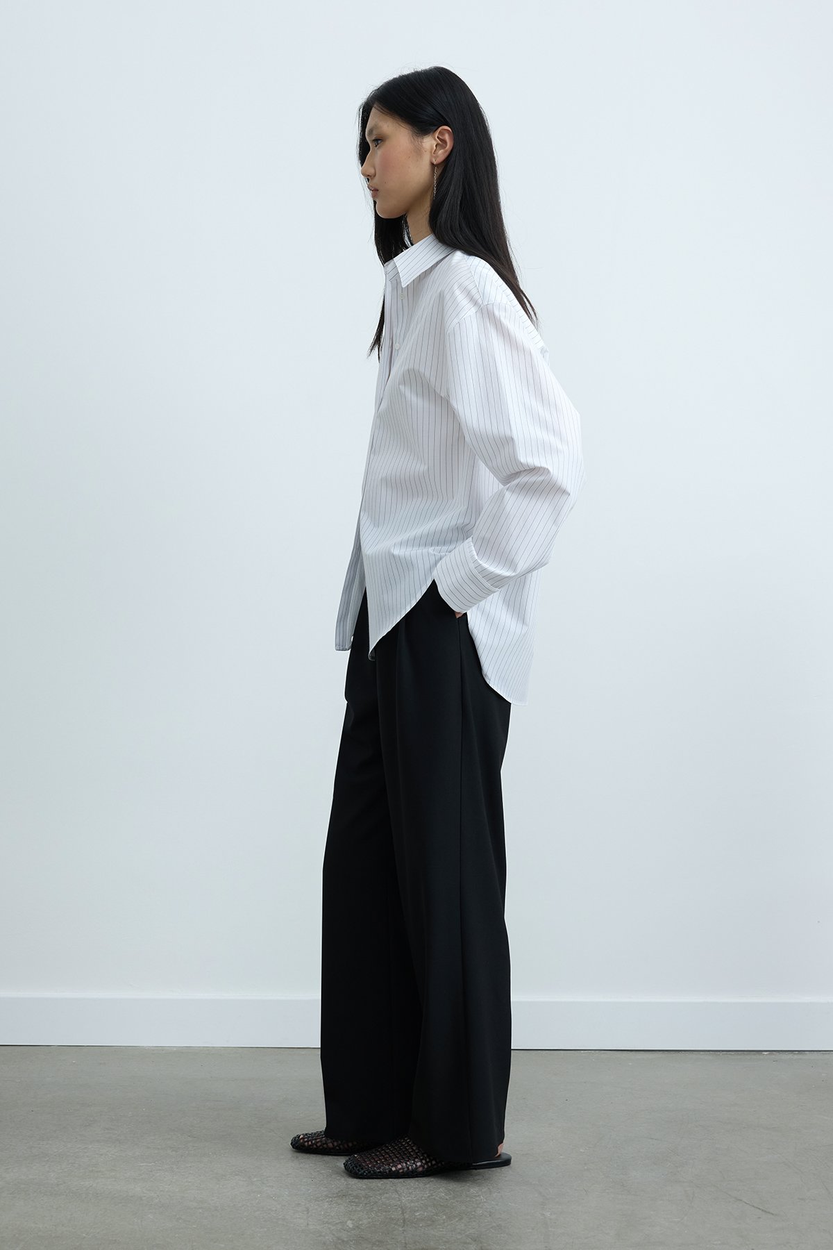 Beyaz Çizgili Page Oversize Gömlek