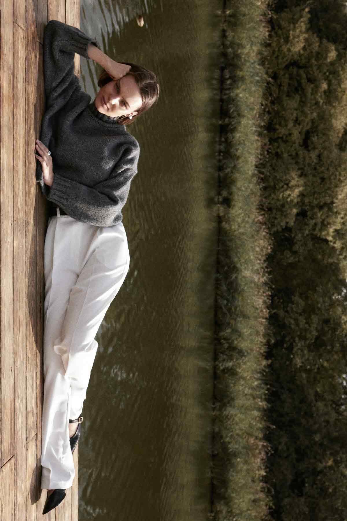 White Daily Straight Fabric Trousers