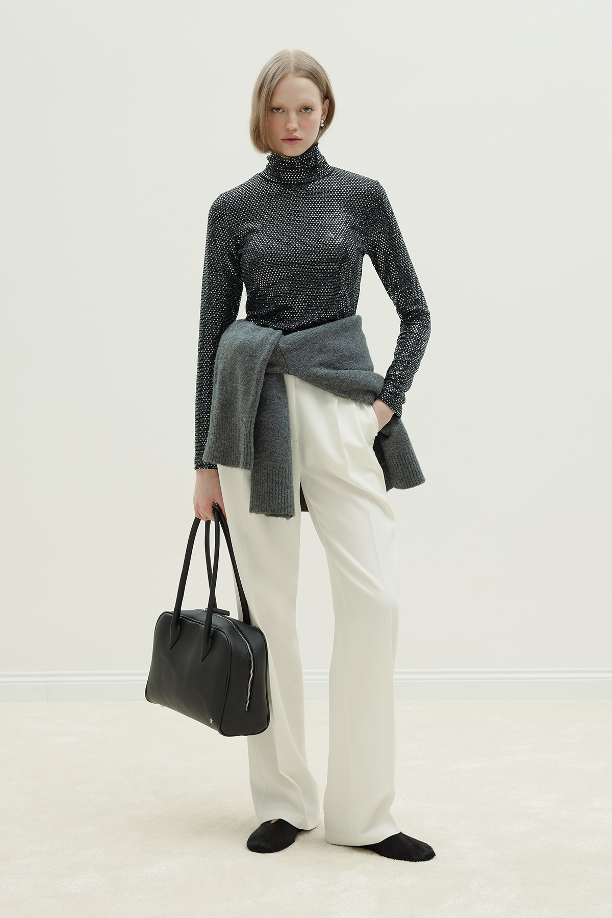 Beyaz Dalie Pileli Pantolon