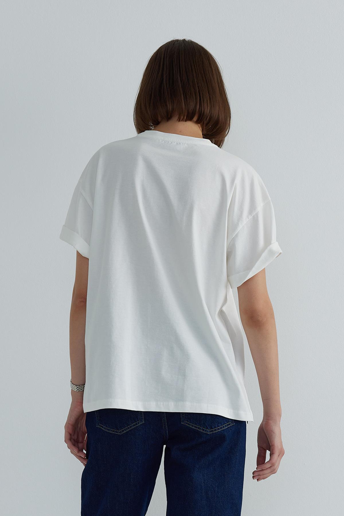 Beyaz Day Baskılı Tişört